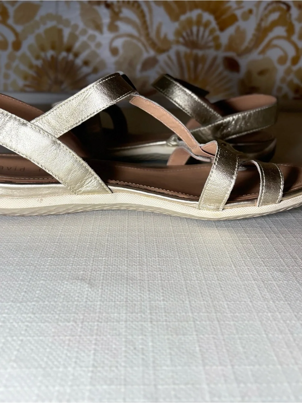 David Tate Gold Metallic Strappy Flat Sandals Resort Coastal Chic Shoes